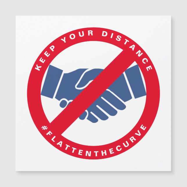 Coronavirus No Handshake #FLATTENTHECURVE Red Magnetkarte (Vorderseite)