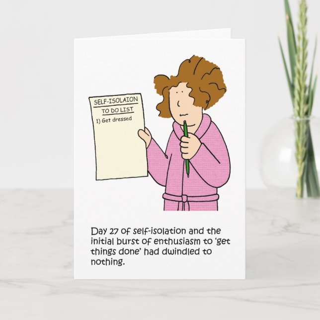 Coronavirus Selbstisolation Behaltend Busy Cartoon Karte (Vorderseite)