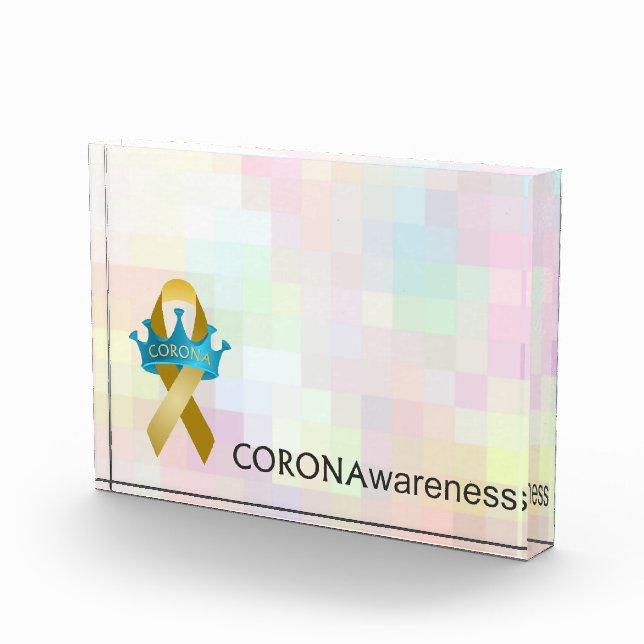 CORONAwareness Rainbow Pixel Anpassbare Lucite Fotoblock (Rechts)