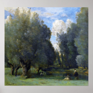 Corot - Angeln unter den Weiden Poster