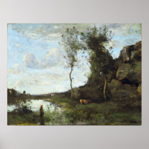 Corot - Bauernfrau und Kuh bei der Mare Poster