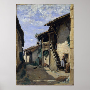 Corot - Ein Dorfstraße Poster