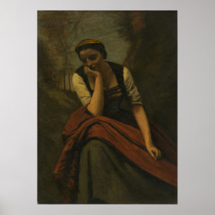 Corot - Frau in Meditation Poster