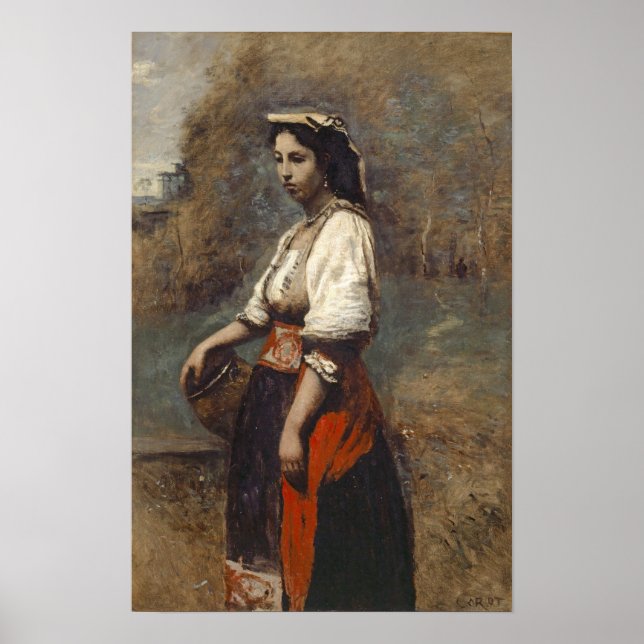 Corot - Italianne at La Fontaine 1865 Poster (Vorne)