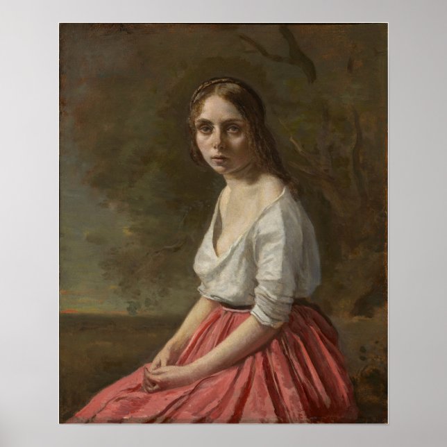 Corot - Junge Frau im rosa Rock 1845 Poster (Vorne)