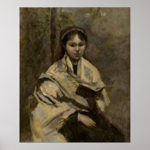 Corot - Junge Frau mit Buch in der Hand sitzend Poster