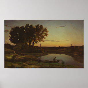 Corot - Landschaft mit See und Bootsmann Poster