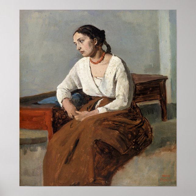 Corot - Melancholy, Italienische Frau Poster (Vorne)
