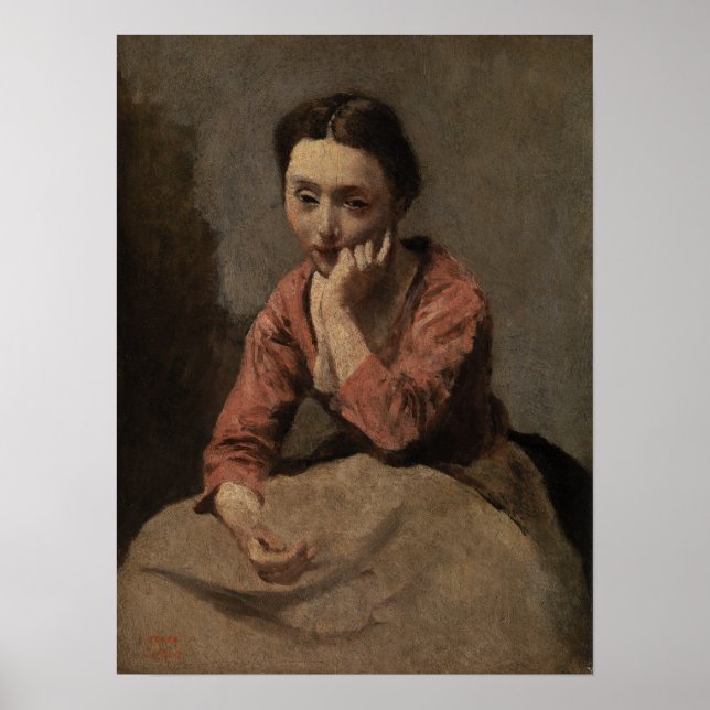 Corot - Pensive junge Frau Poster (Vorne)