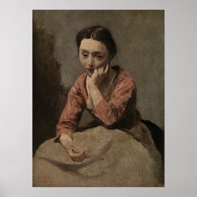 Corot - Pensive junge Frau Poster (Vorne)