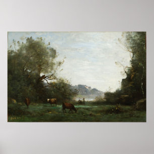 Corot - Rinder auf Weide in einem Waldtal 1865 Poster