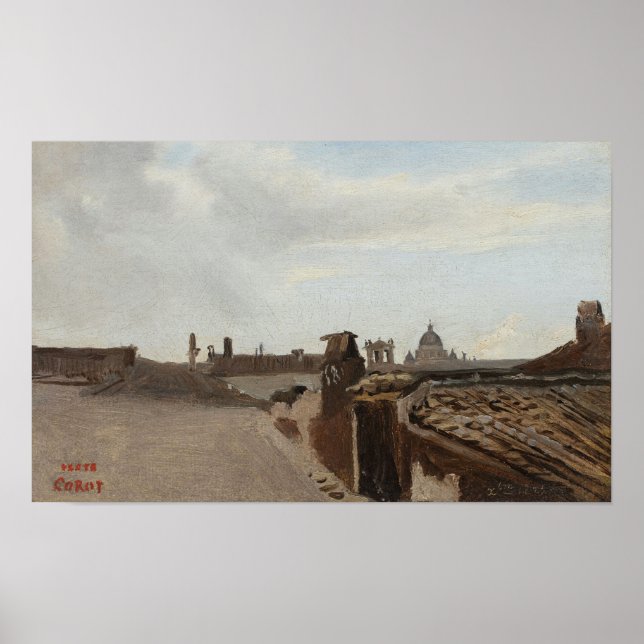Corot - Rom Ausblick aus Fenster 1825 Poster (Vorne)