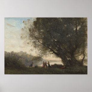 Corot - Tanz unter Bäumen, Rand des Sees 1865 Poster