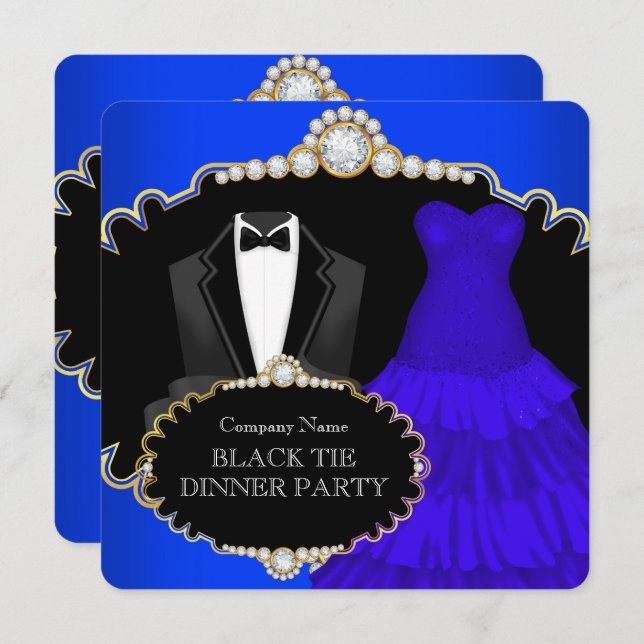 Corporate Black Krawatte Dinner Party Royal Blue Einladung (Vorne/Hinten)