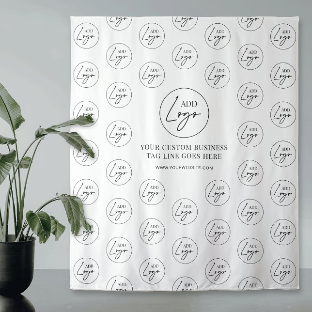 Corporate Black & White Logo-Muster Wandteppich (minimalist black and white business logo step repeat tapestry)