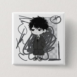 Corporate Burnout Nachvollziehbarer Chibi-Junge im Button