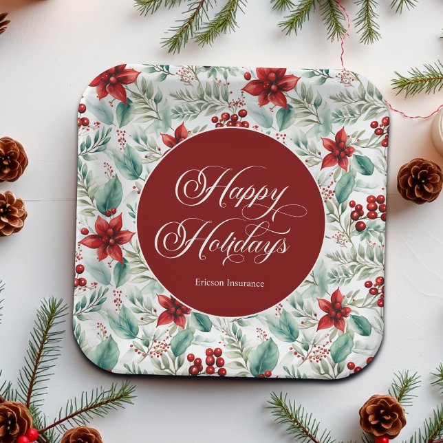 Corporate Christmas Party Greenery Poinsettia  Pappteller (Von Creator hochgeladen)