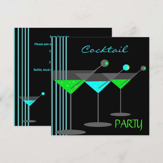 Corporate Cocktail Party Drinks Martini Blau Grün Einladung (Vorne/Hinten)