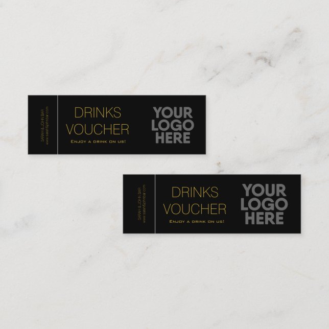 Corporate Drink Voucher Logo Black Gold Mini Card Mini Visitenkarte (Vorne/Hinten)