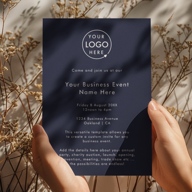 Corporate Event | Navy Blue Minimalistisch Busines Einladung (Modern stylish navy blue business event invite template by Guava - sleek, clean, and customizable)