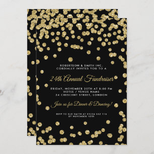 Corporate Fundraiser Dinner Gold Confetti Black Einladung