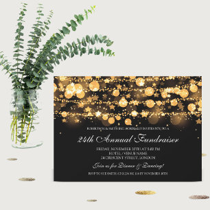 Corporate Fundraiser Gold Sparkling String Lights Einladung