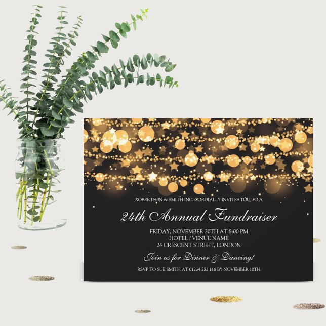 Corporate Fundraiser Gold Sparkling String Lights Einladung (Von Creator hochgeladen)