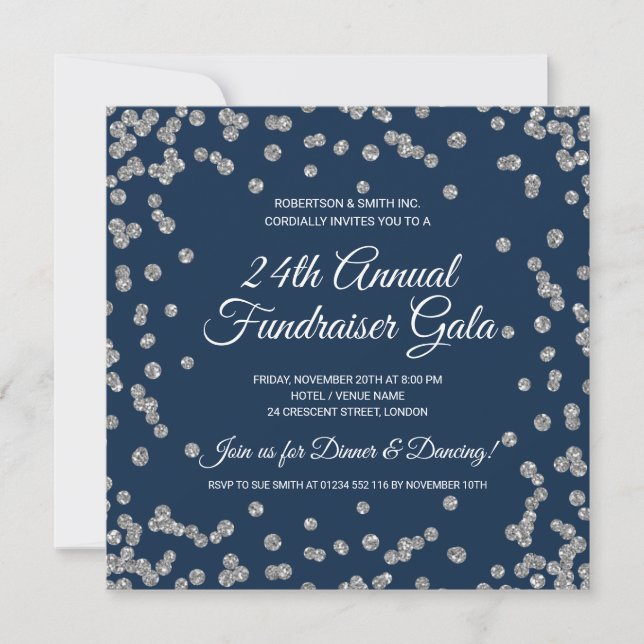 Corporate Fundraiser Silver Glitzer Confetti Navy (Vorderseite)