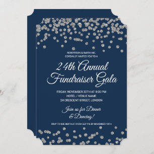 Corporate Fundraiser Silver Glitzer Confetti Navy Einladung
