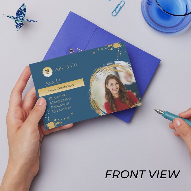 Corporate Gold & Blau, Foto in benutzerdefinierter Visitenkarte (Von Creator hochgeladen)
