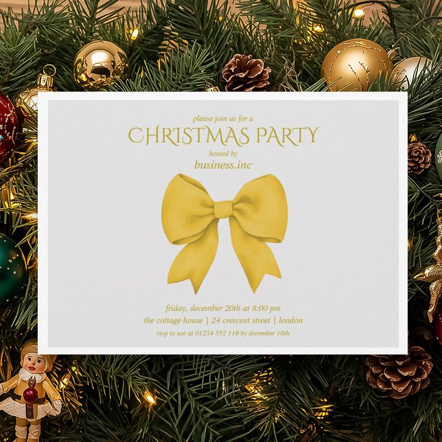 Corporate Gold Bow Weihnachtsfeier Einladung (Corporate Gold Bow Christmas Holiday Party Invitation)