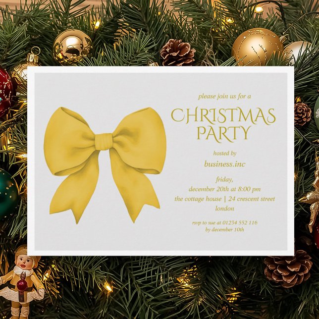 Corporate Gold Bow Weihnachtsfeier Einladung (Corporate Gold Bow Christmas Holiday Party Invitation)