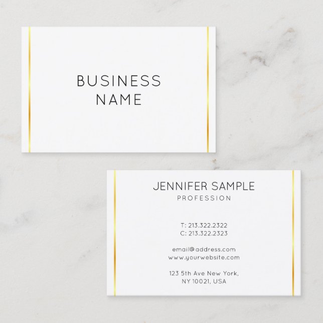 Corporate Gold gestreift Weiß Moderne Elegant Visitenkarte (Vorne/Hinten)