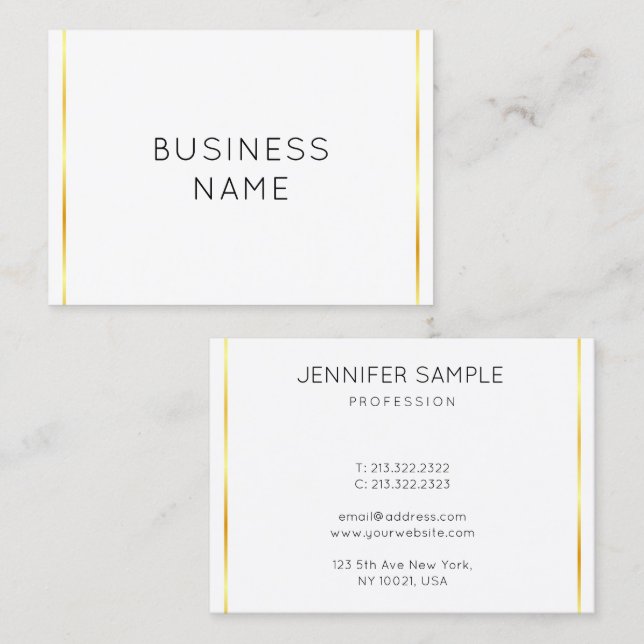 Corporate Gold White Moderne Elegante Minimalistis Visitenkarte (Vorne/Hinten)