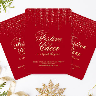 Corporate Holiday Party Festivals Cheer Red Gold Folieneinladung