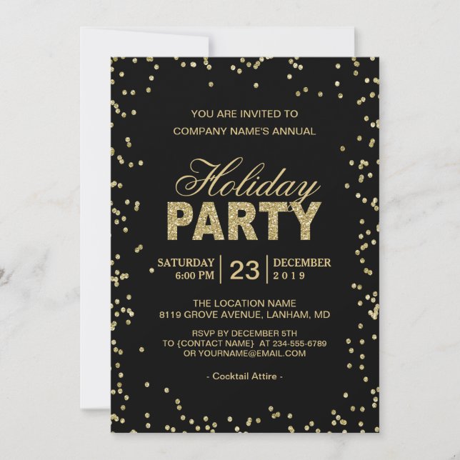 Corporate Holiday Party | Trendy Gold Glitzer Dots Einladung (Vorderseite)