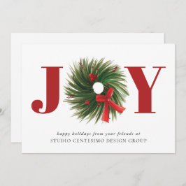 Corporate JOY Watercolor Wreath Red Holiday Card Feiertagskarte