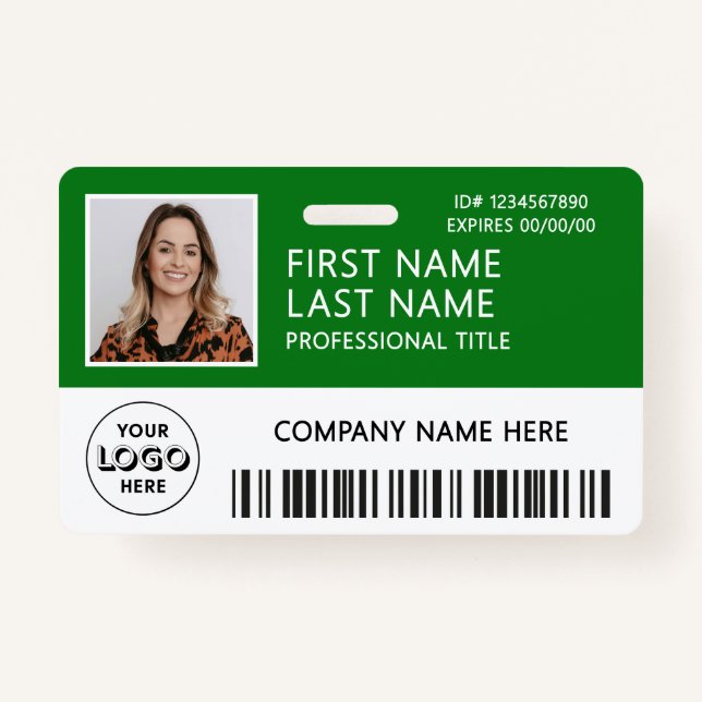 Corporate Logo Photo ID Barcode Green Name Ausweis (Vorderseite)
