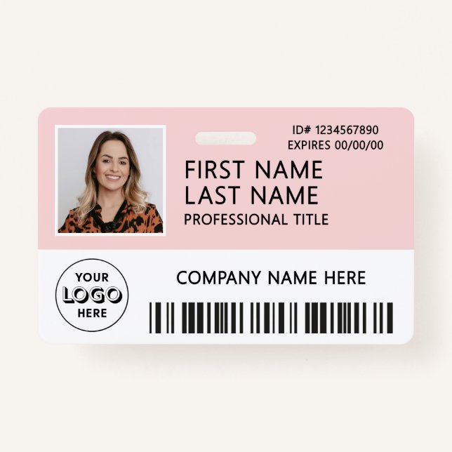 Corporate Logo Photo ID Barcode Pink Name Ausweis (Vorderseite)
