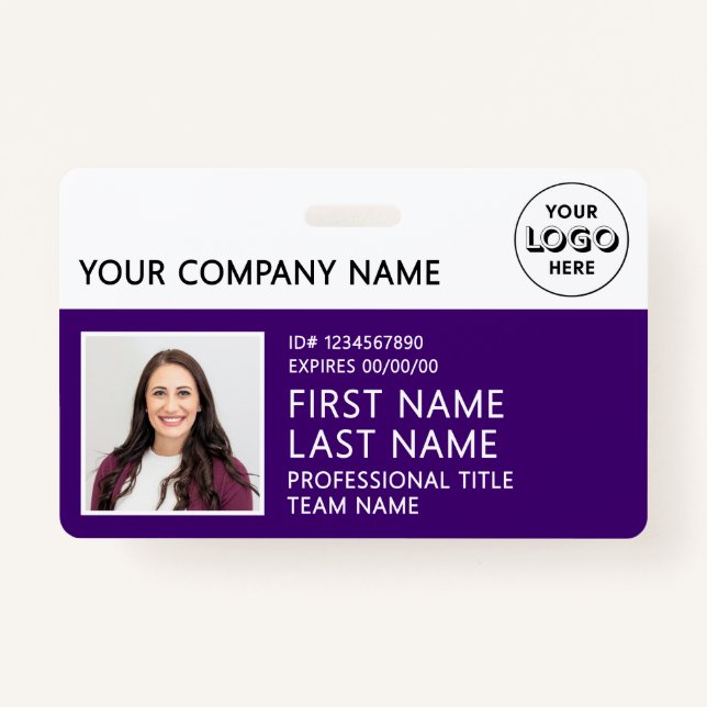 Corporate Logo Photo ID Barcode Purple Name Ausweis (Vorderseite)
