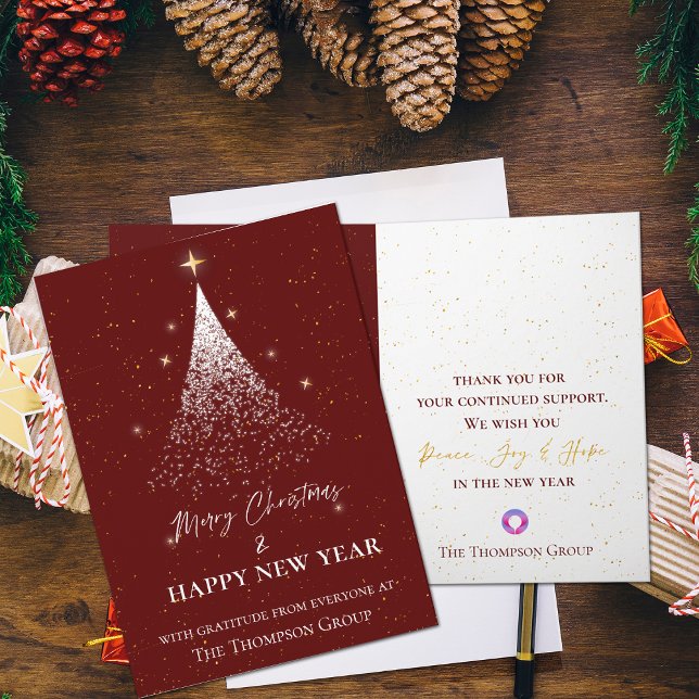 Corporate Red Gold Glitzer Tree Weihnachten Neues  (Corporate Red Gold Glitter Tree Christmas New Year Holiday  Note Card)