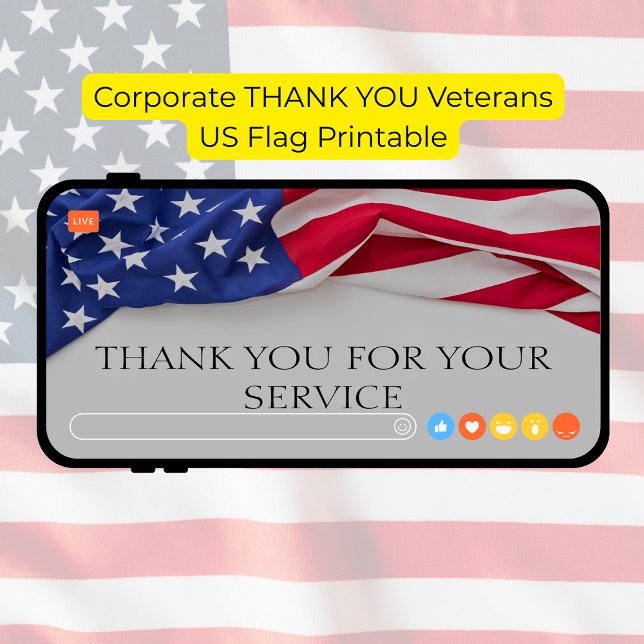 Corporate THANK YOU Veterans US Flag Printable Dankeskarte (Corporate Thank You For Your Service Veterans US Flag Printable
)