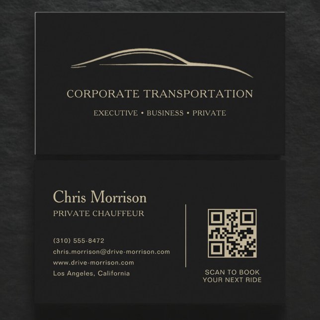 Corporate Transportation QR Code Black & Gold Visitenkarte (Von Creator hochgeladen)