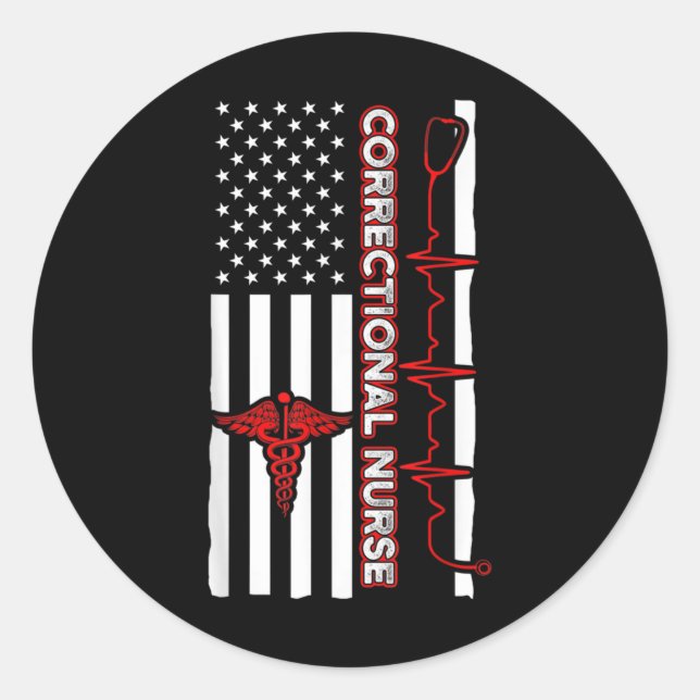 Correctional Nurse USA Flag Nursing RN Runder Aufkleber (Vorderseite)