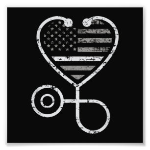 Corrections Nurse Thin Grey Line Heart US Flag Fotodruck