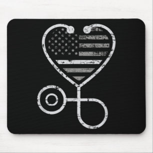 Corrections Nurse Thin Grey Line Heart US Flag Mousepad
