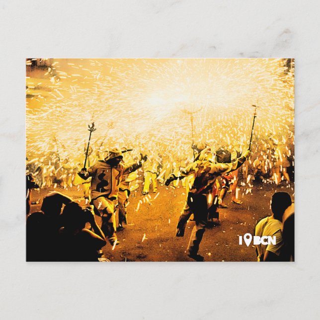 Correfoc des Stadtteils Gràcia in Barcelona, Spani Postkarte (Vorderseite)