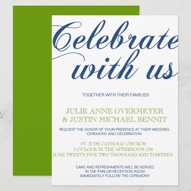 Corrin Calligrafy Wedding Einladung (Vorne/Hinten)