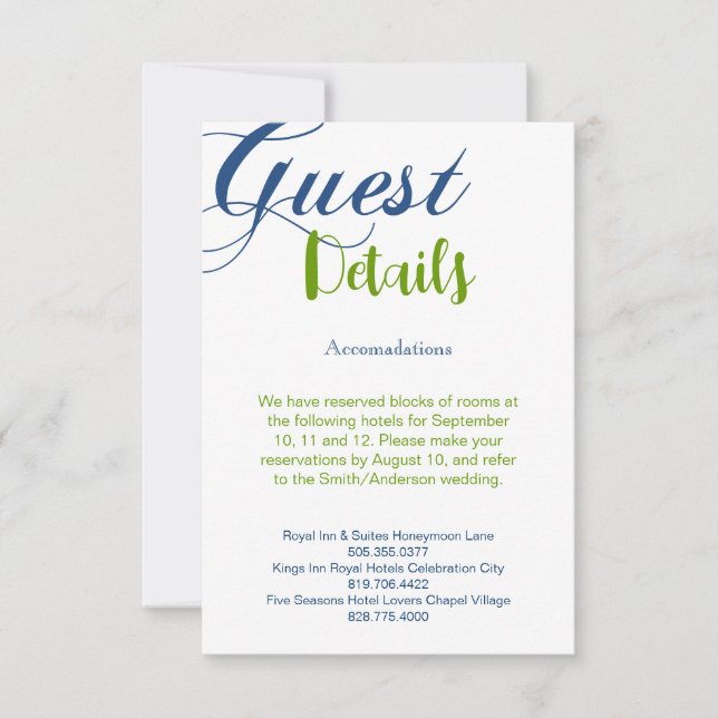 Corrin Calligraphy Information Details RSVP Karte (Vorderseite)