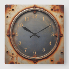 corroded steel circle quadratische wanduhr